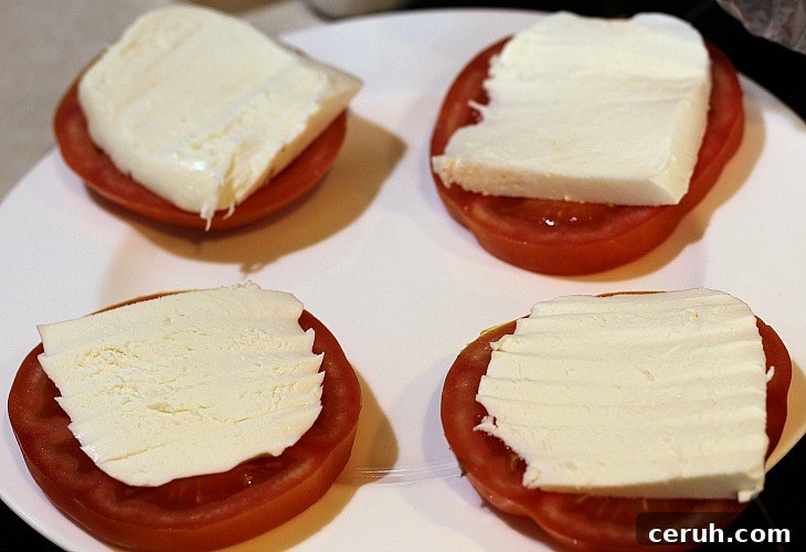 Tomato Slices with fresh mozzeralla cheese on it 