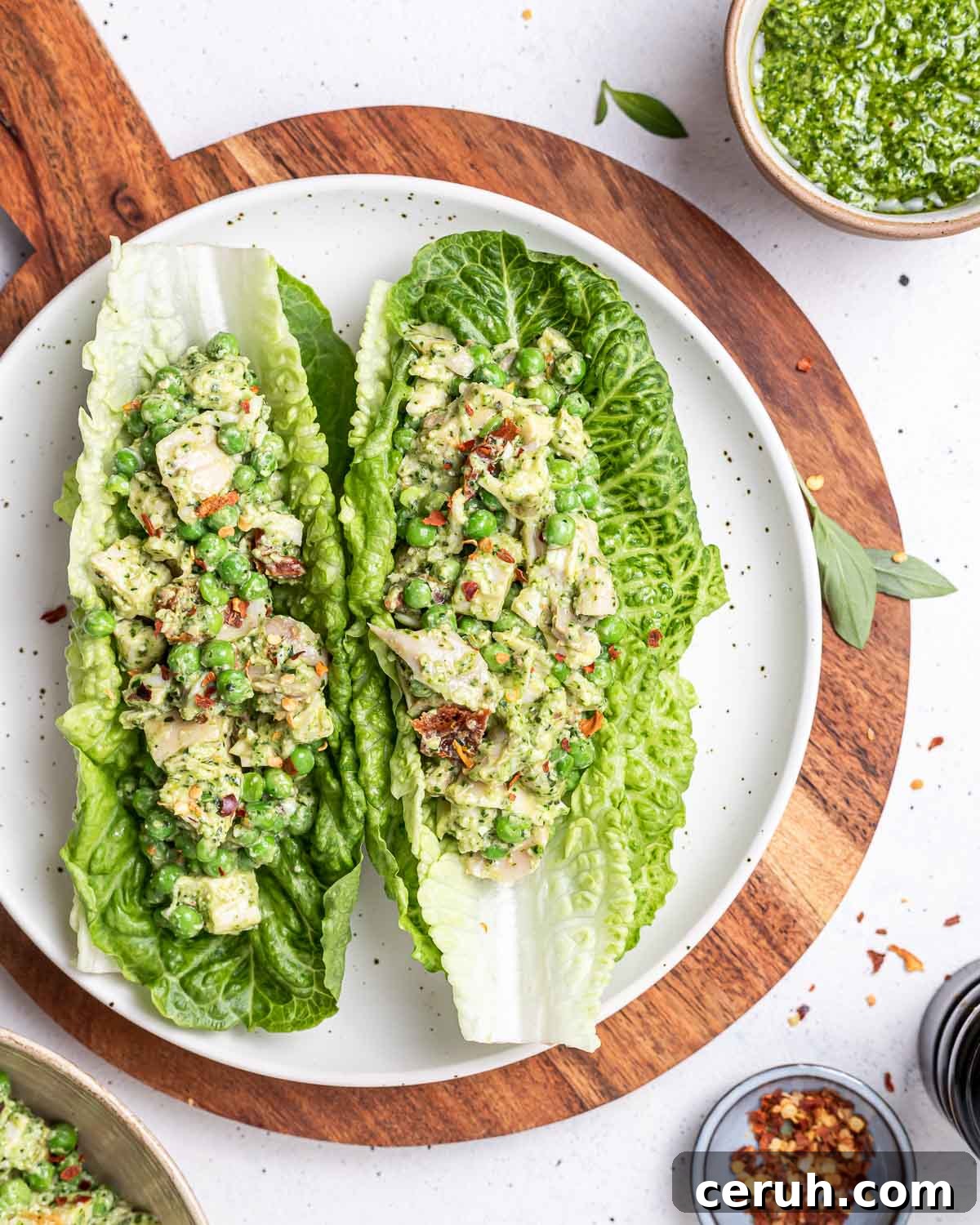 Pesto Chicken Salad Lettuce Wraps