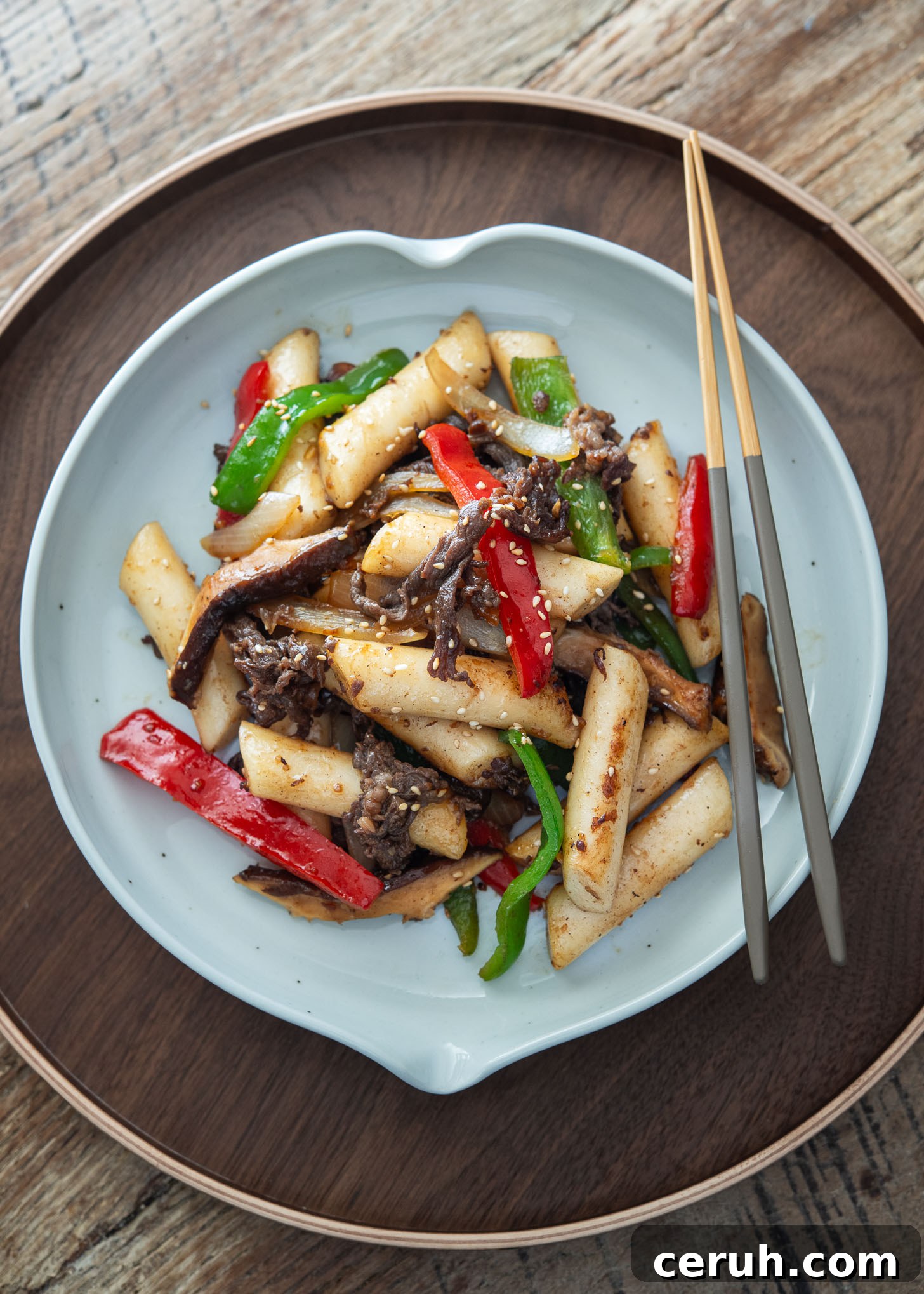 Gungjung tteokbokki served in a white dish.