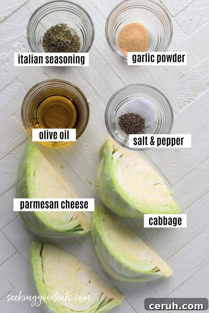 Ingredients needed to make air fried cabbage.