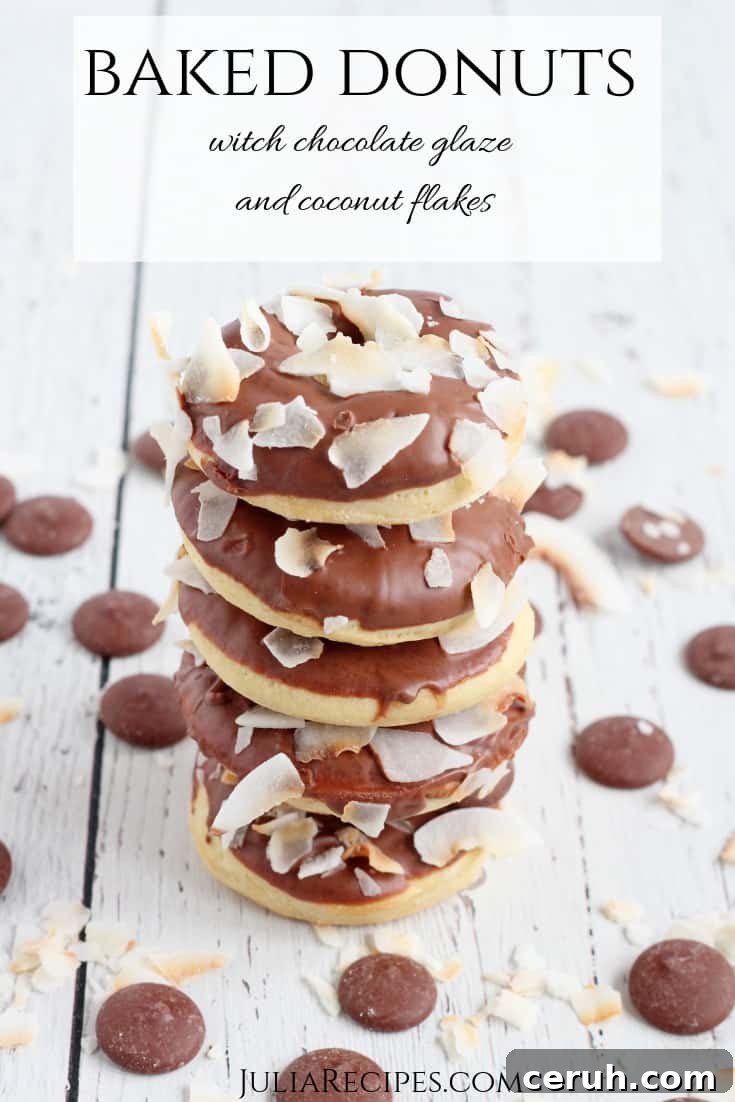 baked donuts with chocolate glaze stacked on each other