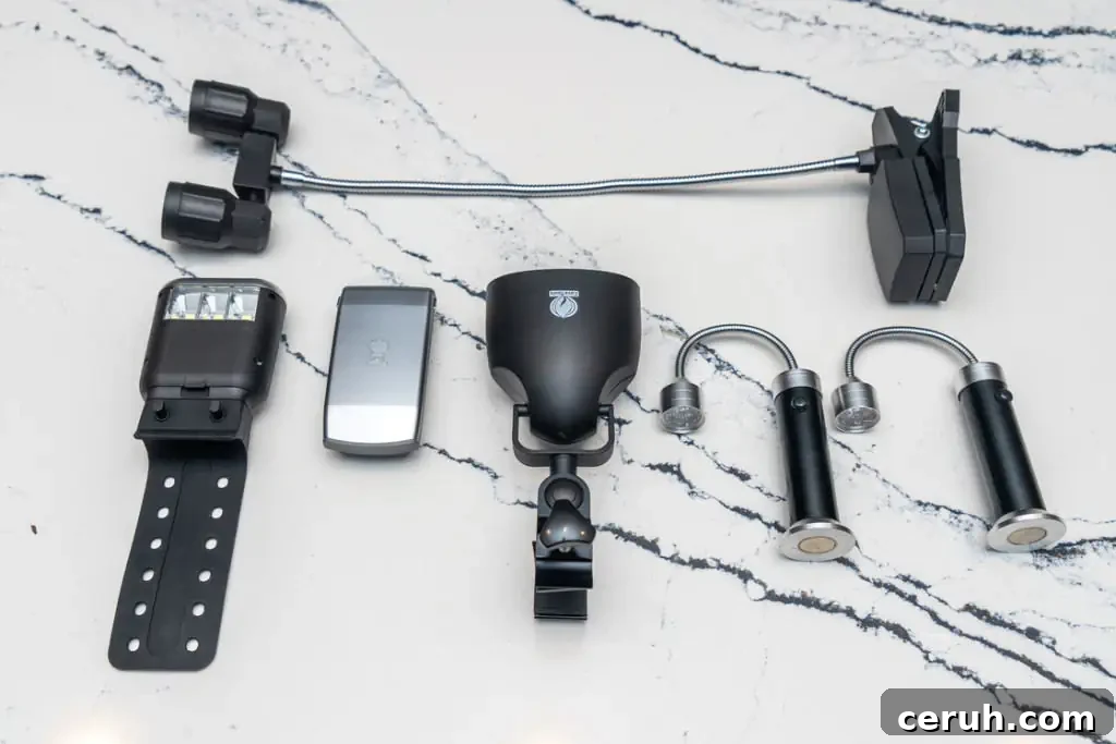 Top grill light products laid out on a table