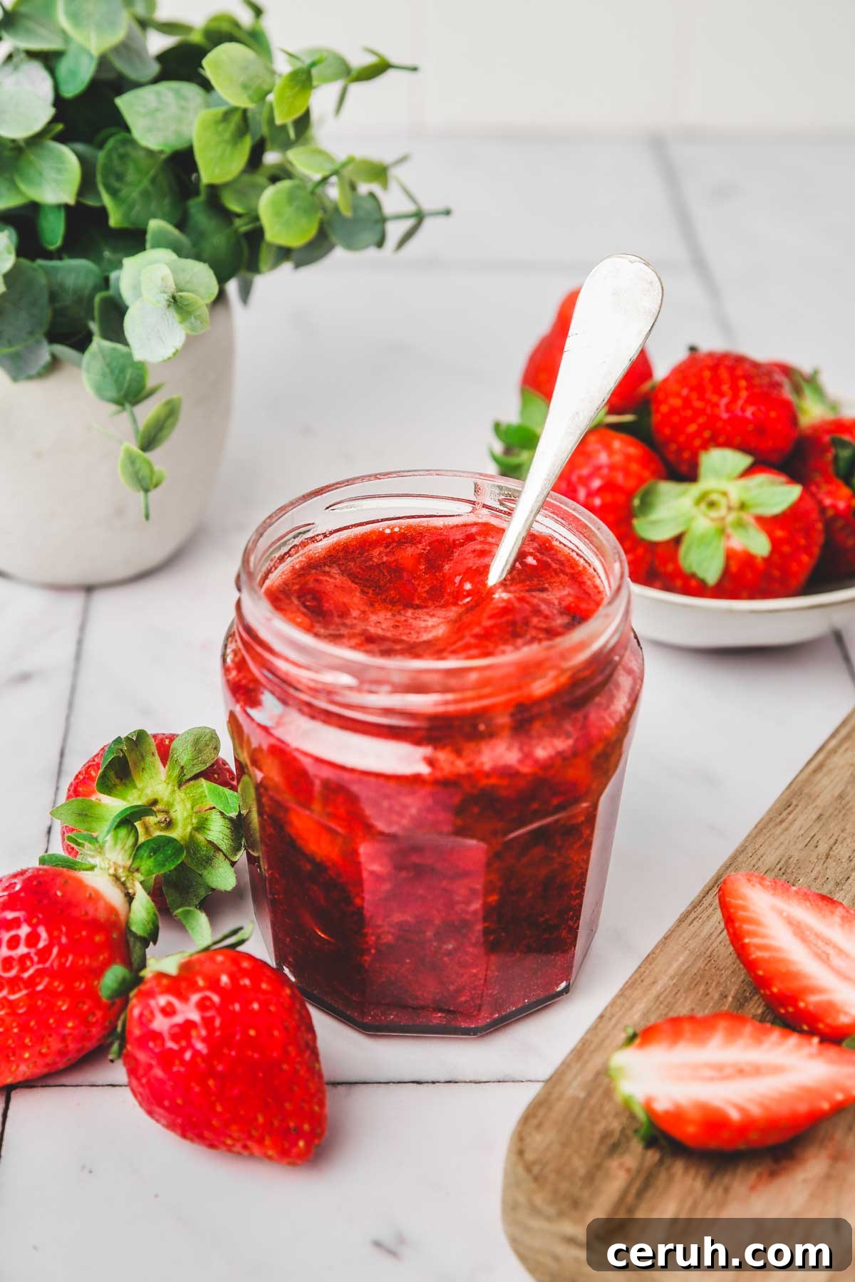 Homemade Strawberry Compote Recipe for Fresh Berries 2 strawberry compote in a glass jar on a table