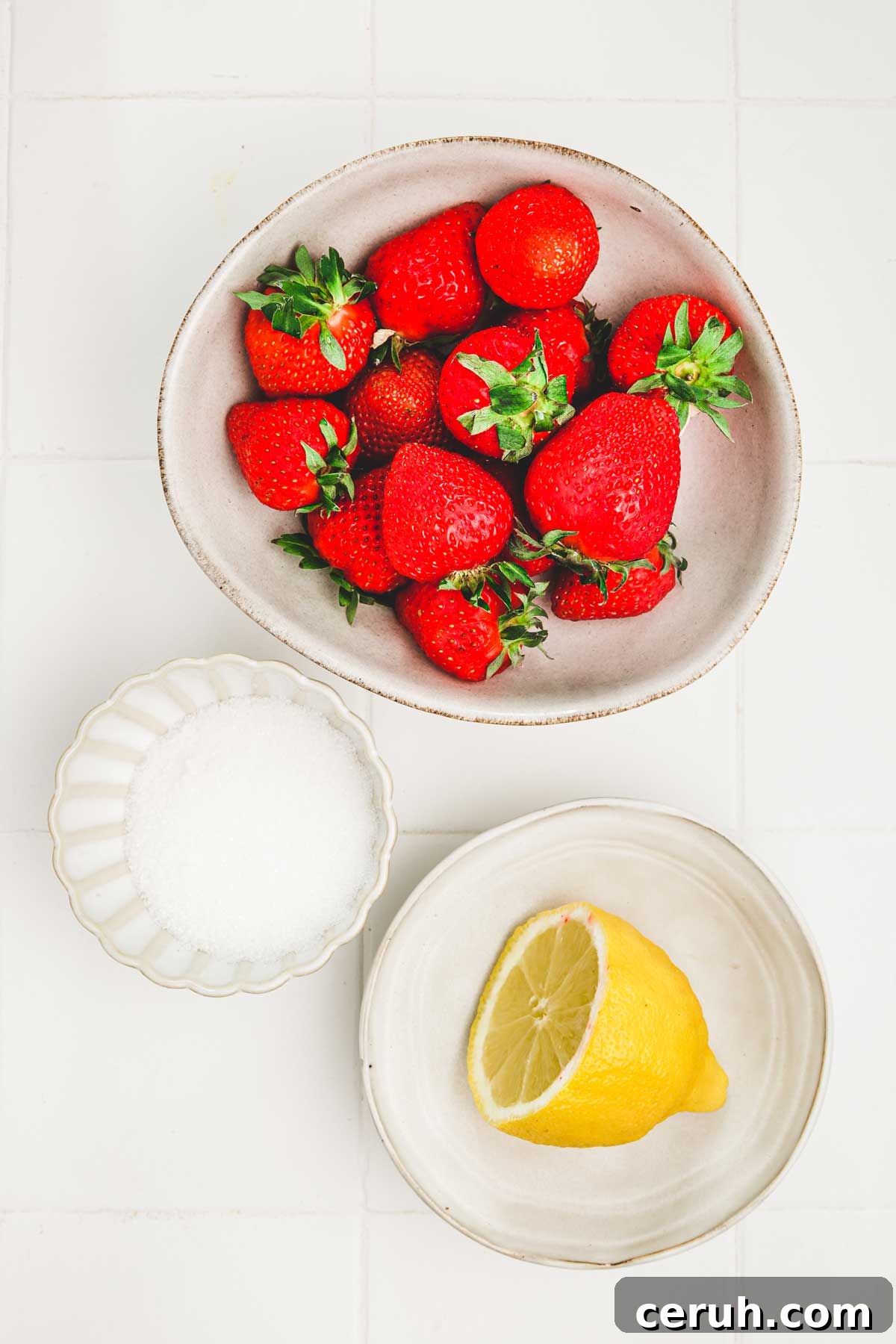 Homemade Strawberry Compote Recipe for Fresh Berries 3 ingredients for strawberry compote in a bowl