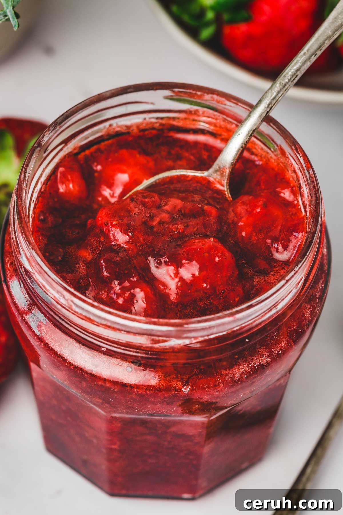 Homemade Strawberry Compote Recipe for Fresh Berries 6 thick strawberry compote in a jar for cake filling