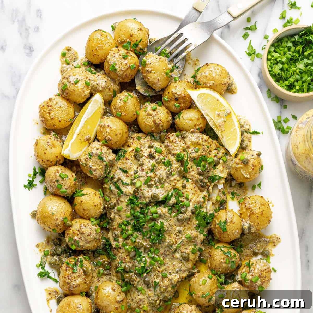 Baked Fish and Potatoes with Mustard Cream Sauce