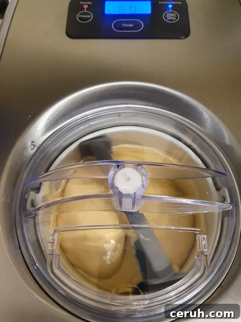 Ice cream churning in machine.