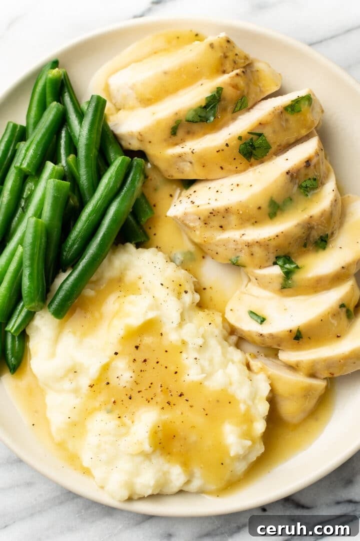 a plate with honey mustard chicken, green beans, and mashed potatoes
