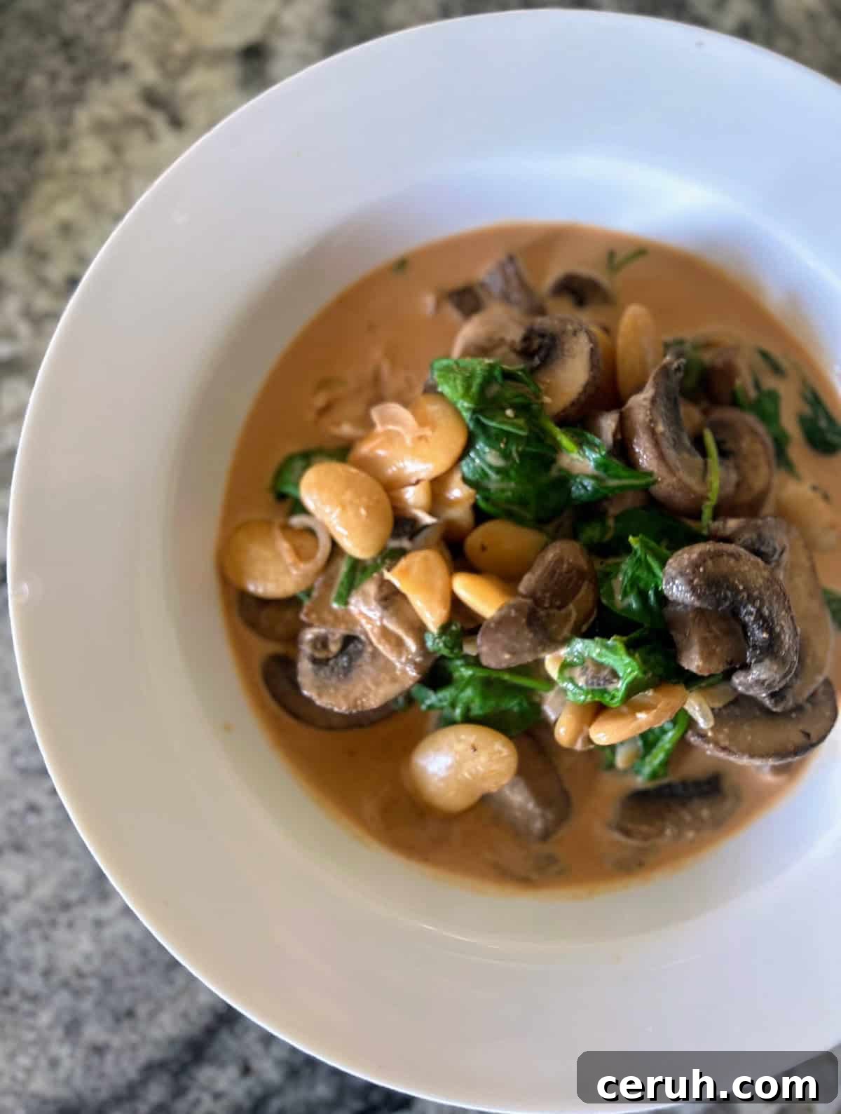 Creamy Butter Bean Curry with Coconut and Spinach 7 Butter bean curry in a bowl.