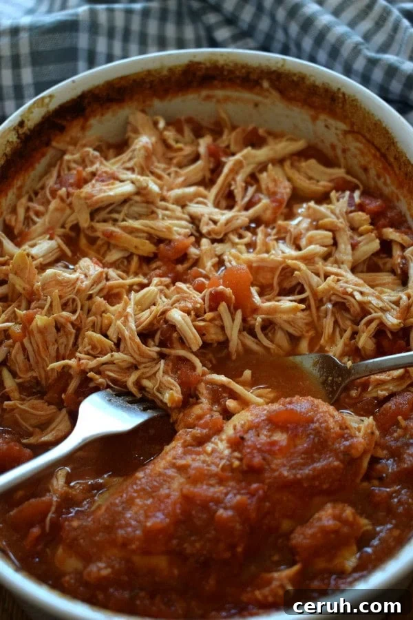 Slow-Cooker Shredded Chicken Tacos Recipe 5 shredded chicken in a baking dish