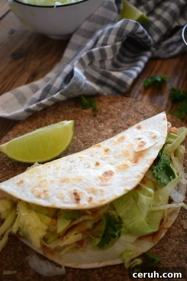 Slow-Cooker Shredded Chicken Tacos Recipe 7 Close up view of the Shredded Chicken Tacos