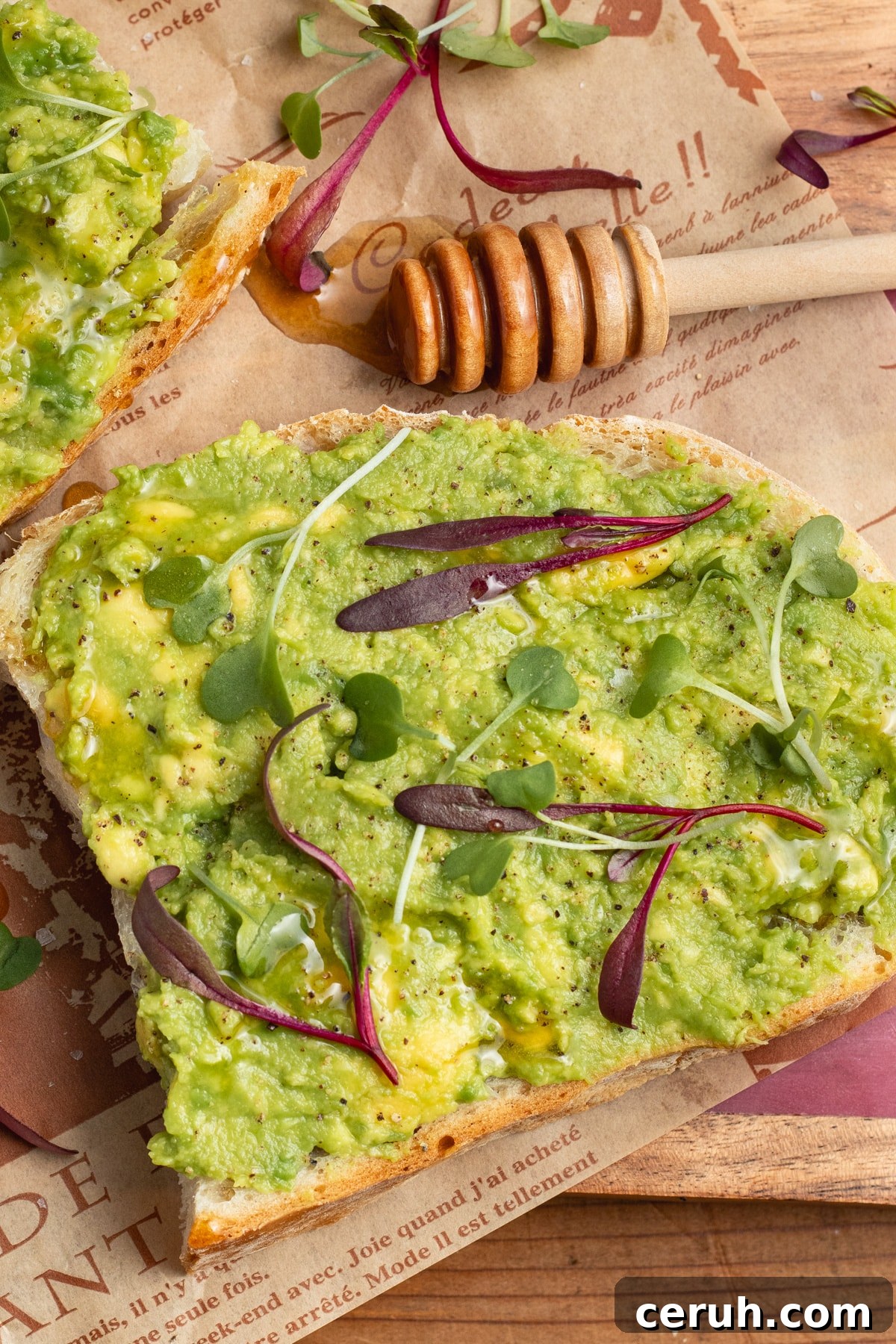 This is a picture of an avocado toast close-up.