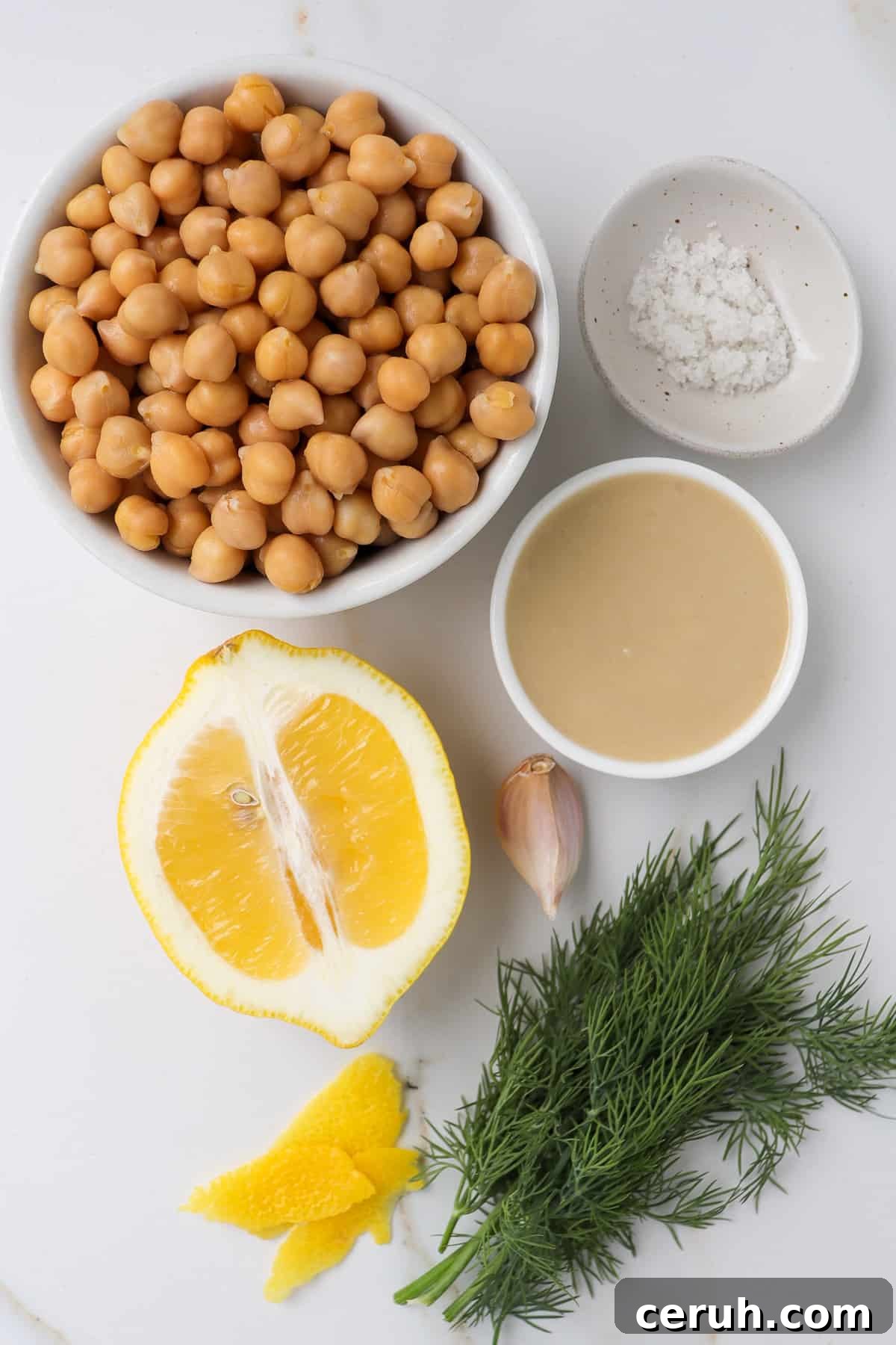 Ingredients to make lemon dill hummus.