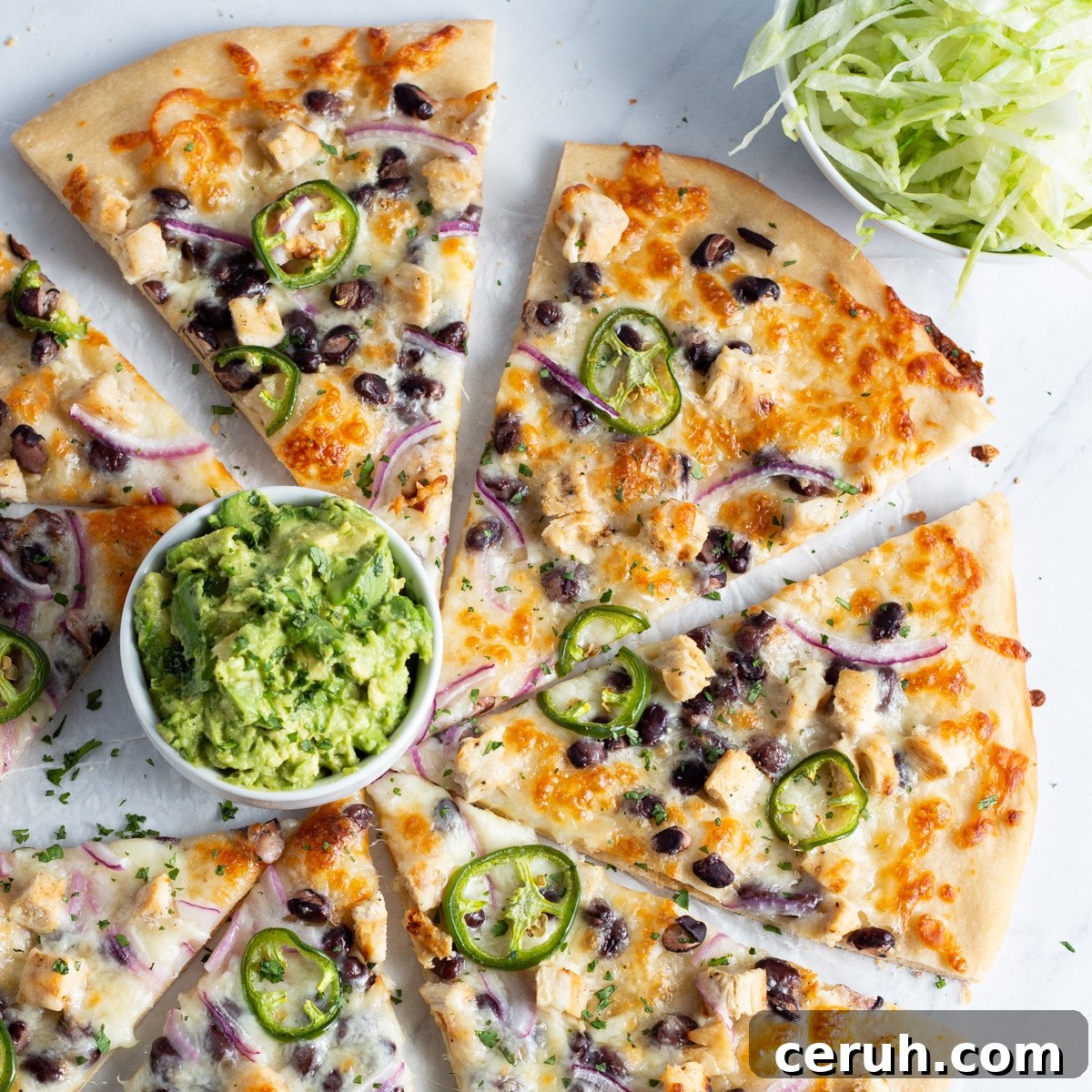 Chicken Pizza with Black Beans & Smashed Avocado