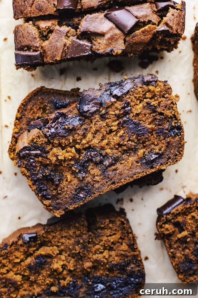 17 Delicious Pumpkin Recipes: Savory Dishes & Sweet Treats 11 slices healthy-pumpkin-bread with chocolate chunks