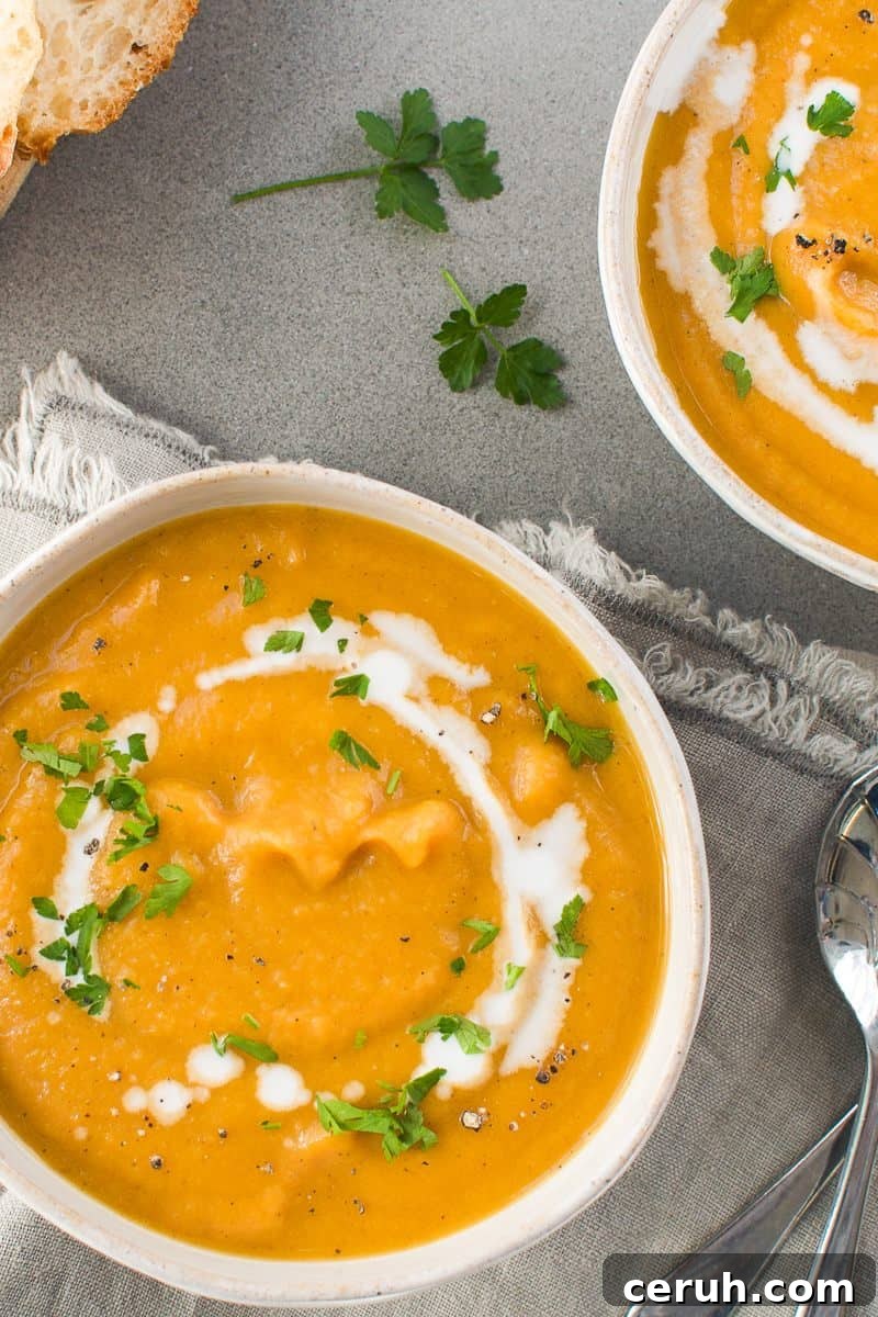 17 Delicious Pumpkin Recipes: Savory Dishes & Sweet Treats 18 sweet-potato-soup in two white bowls