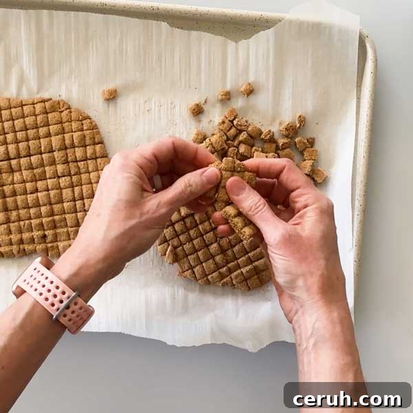 Gluten-Free Graham Cracker Crumbs for Baking and Desserts 8 Breaking up the baked graham cracker bits by hand.