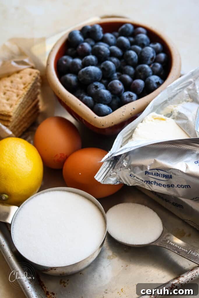 ingredients for blueberry lemon cheesecake bars