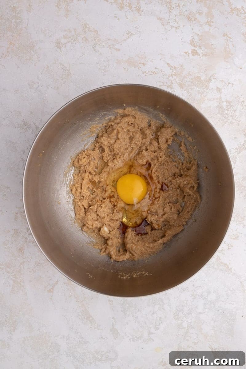 Creamed butter, sugar and egg in pan