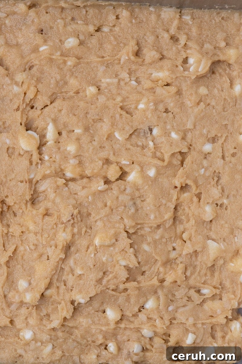 coconut white chocolate cookie dough in pan