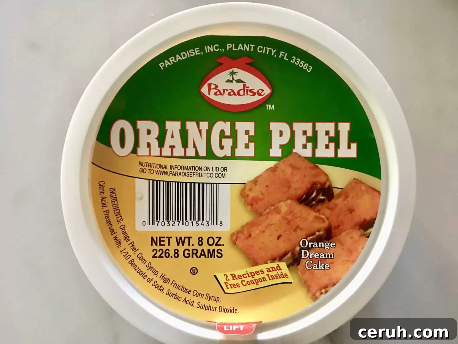 Diced citrus peel product.