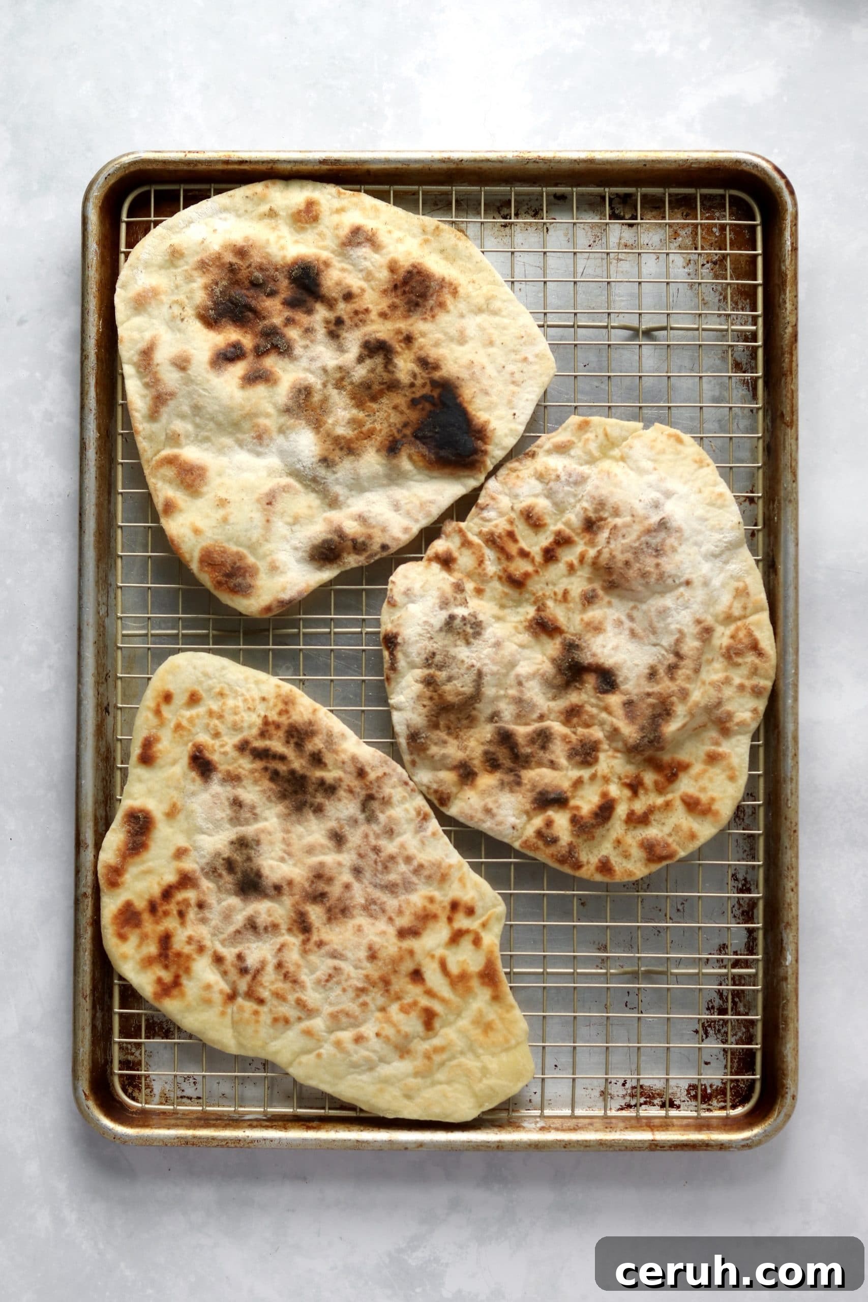 Greek Yogurt flatbread on sheet pan.