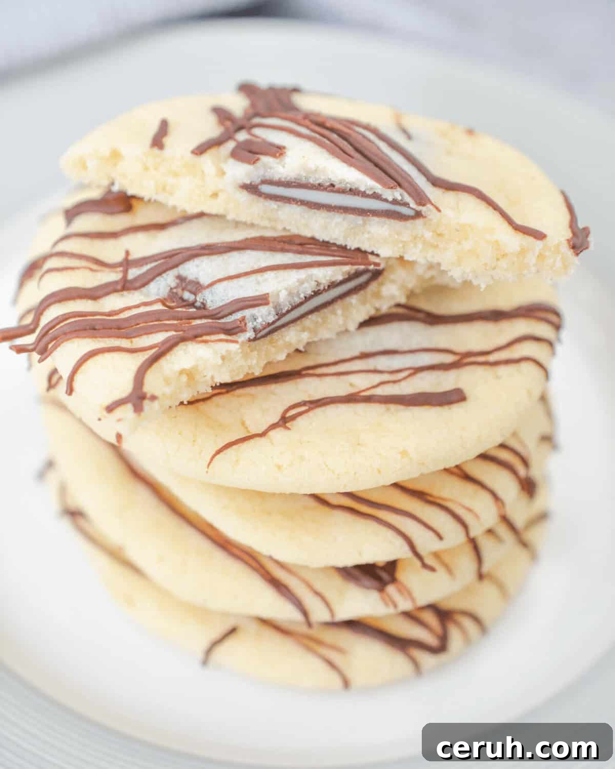 A stack of the Andes Chocolate Mint Cookies.