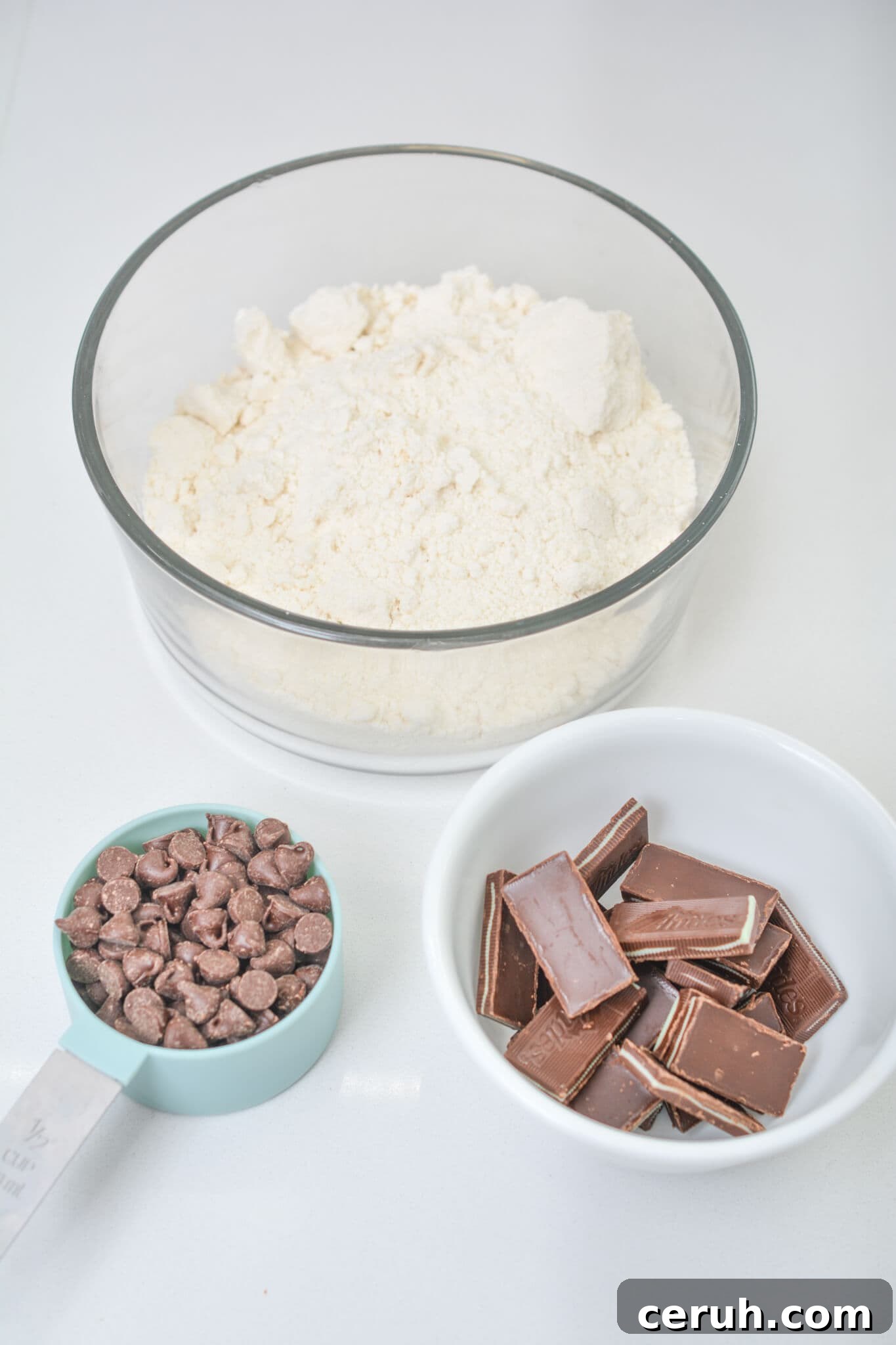 Cookie mix, chocolate chips and mint candies.