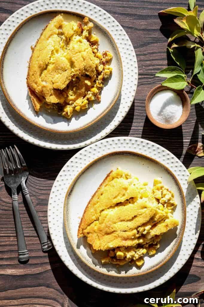 two plates of gluten free corn pudding skillet