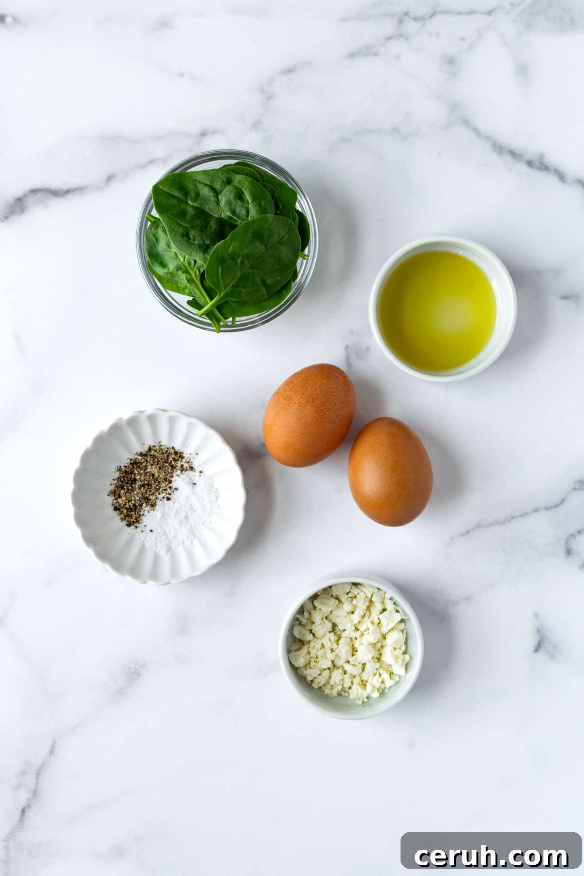 Spinach and Feta Omelet Ingredients.