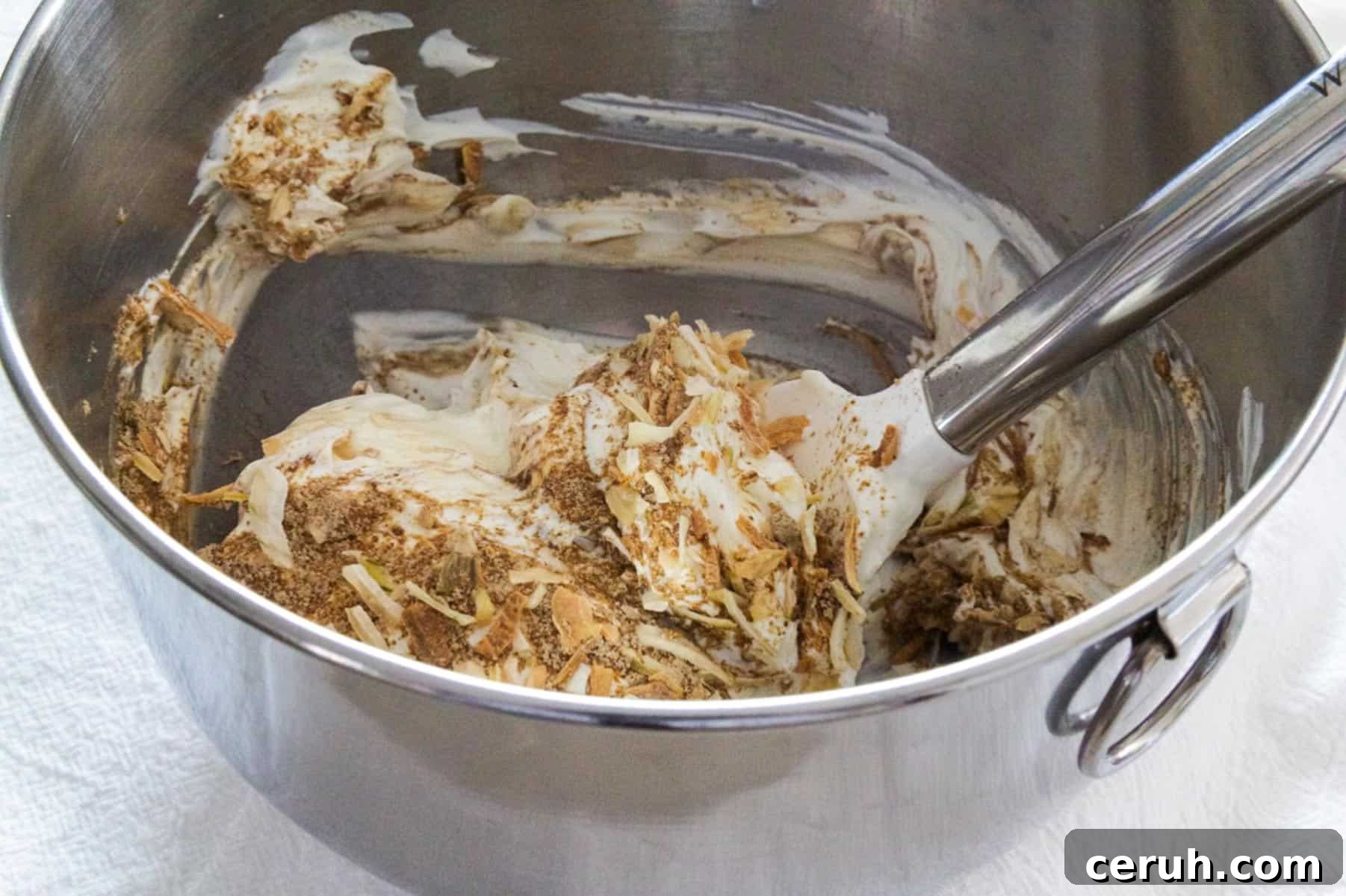 Mixing onion dip