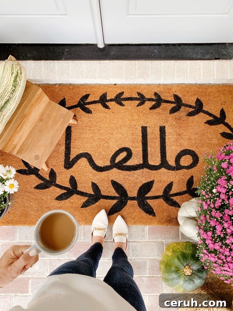 fall doormat and 2 corn husks wreaths