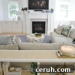 living room with blue ginger gars and green magnolia leaves