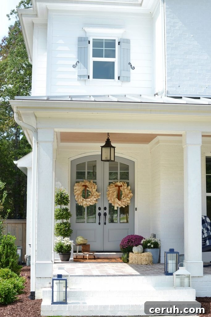 White House with 2 corn husk wreaths