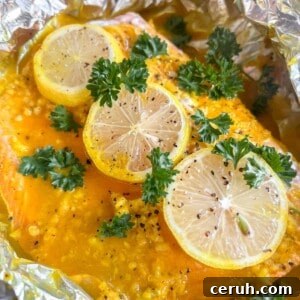 Baked lemon ginger turmeric salmon in foil.
