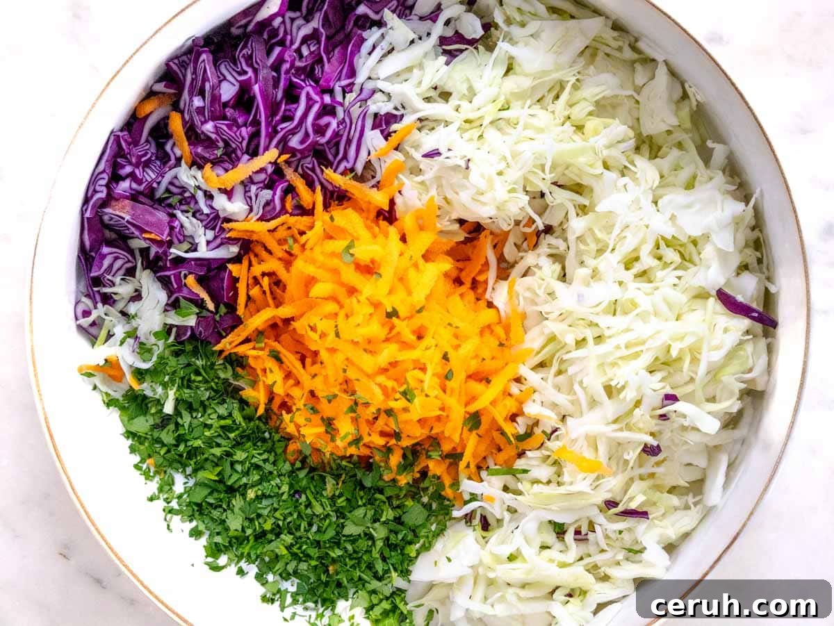 Classic Creamy Coleslaw Recipe for BBQs and Weeknight Meals 7 grated and chopped vegetables for coleslaw