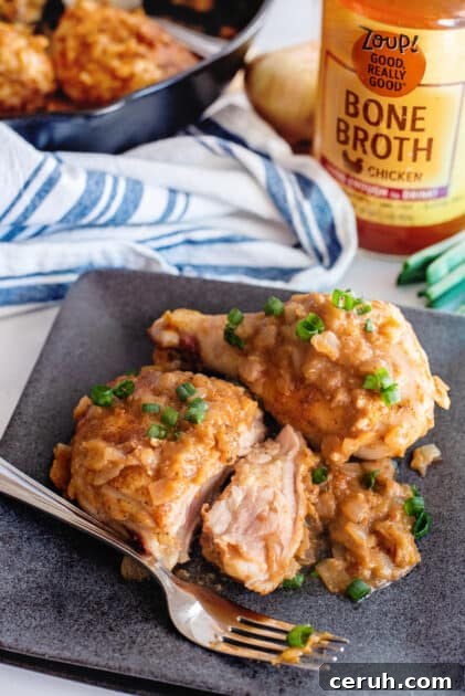 Plate of Southern smothered chicken.