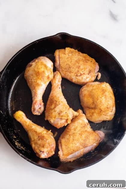 Fry chicken in hot skillet.