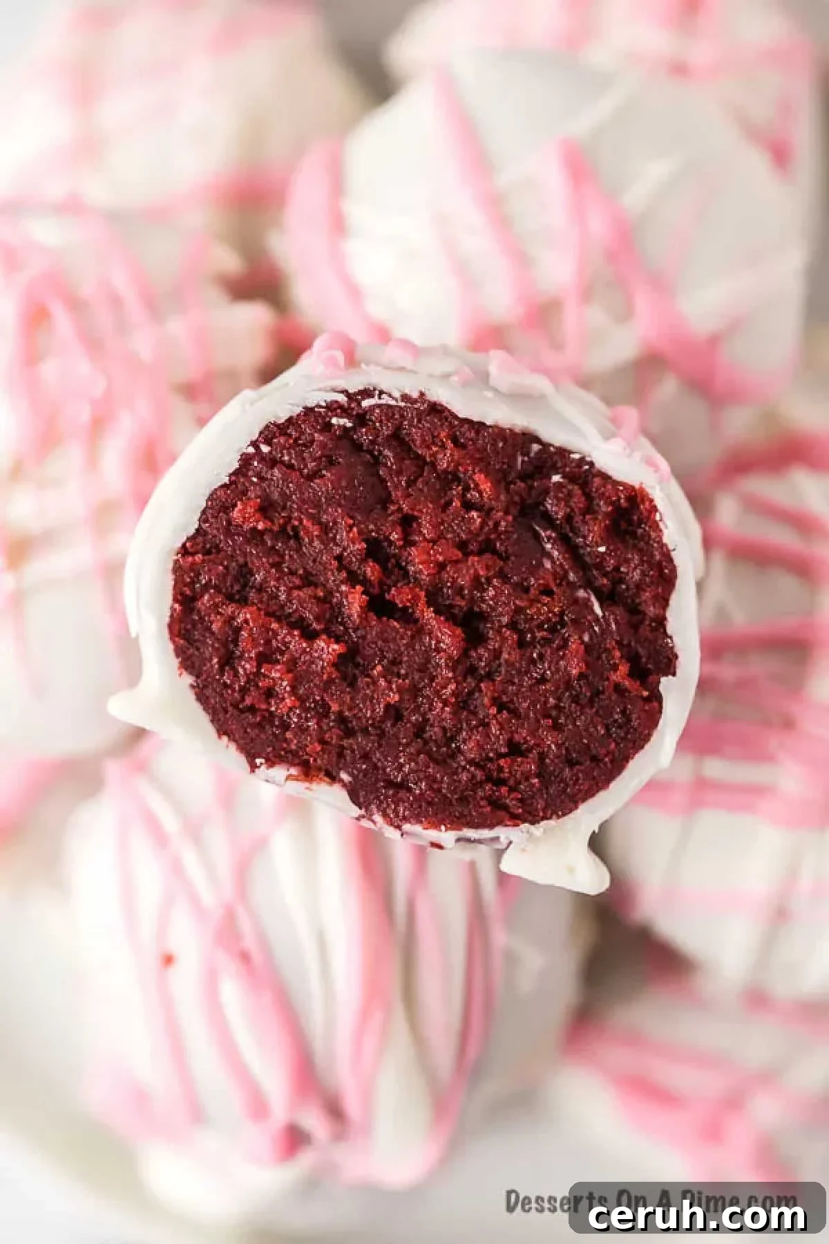 Red Velvet Cake Balls decorated and stacked