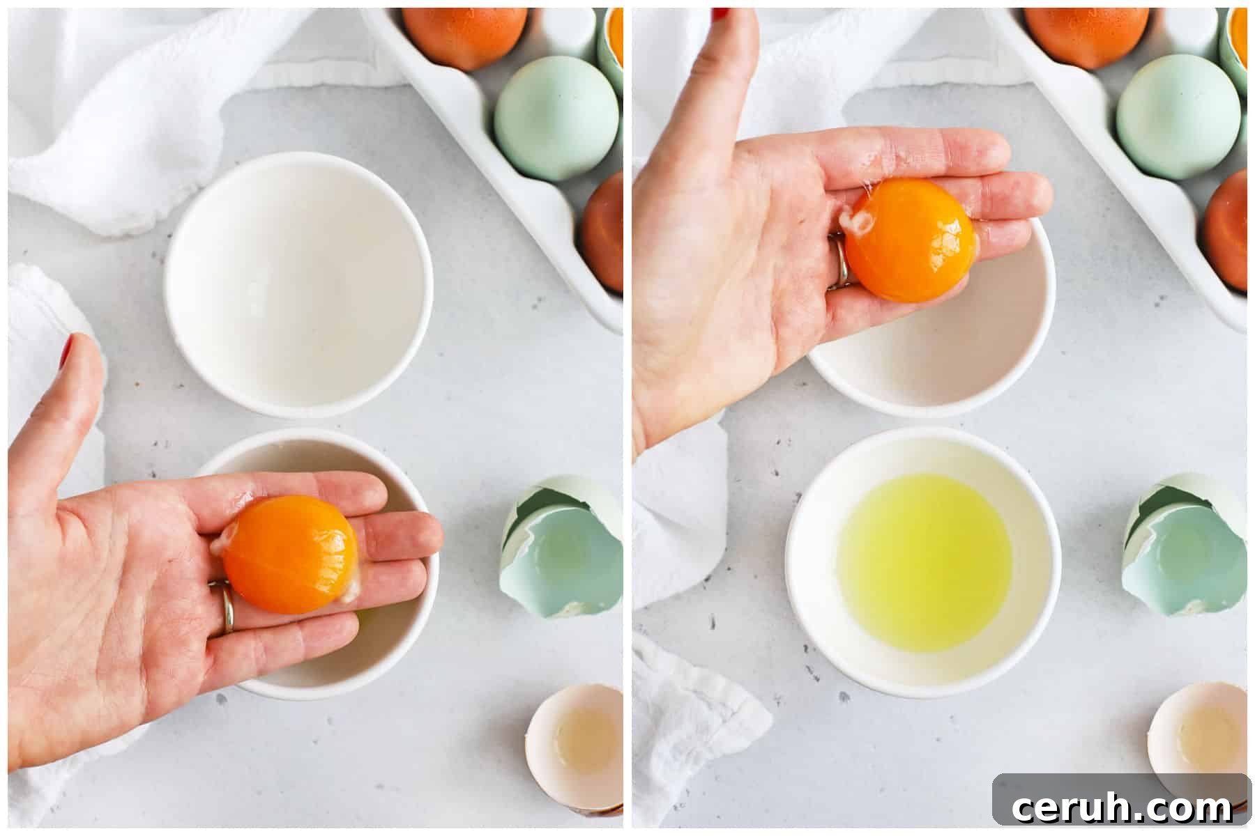 separating an egg with hands