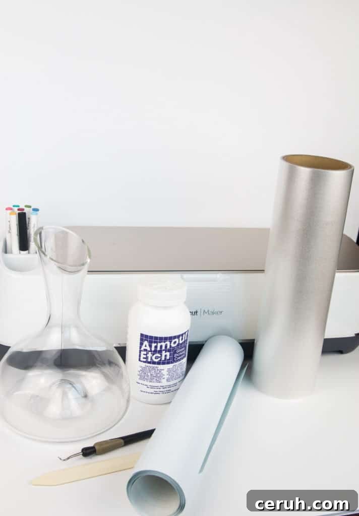 How to Etch a Wine Decanter with Your Cricut: Step-by-Step Guide 3 Etched decanter closeup