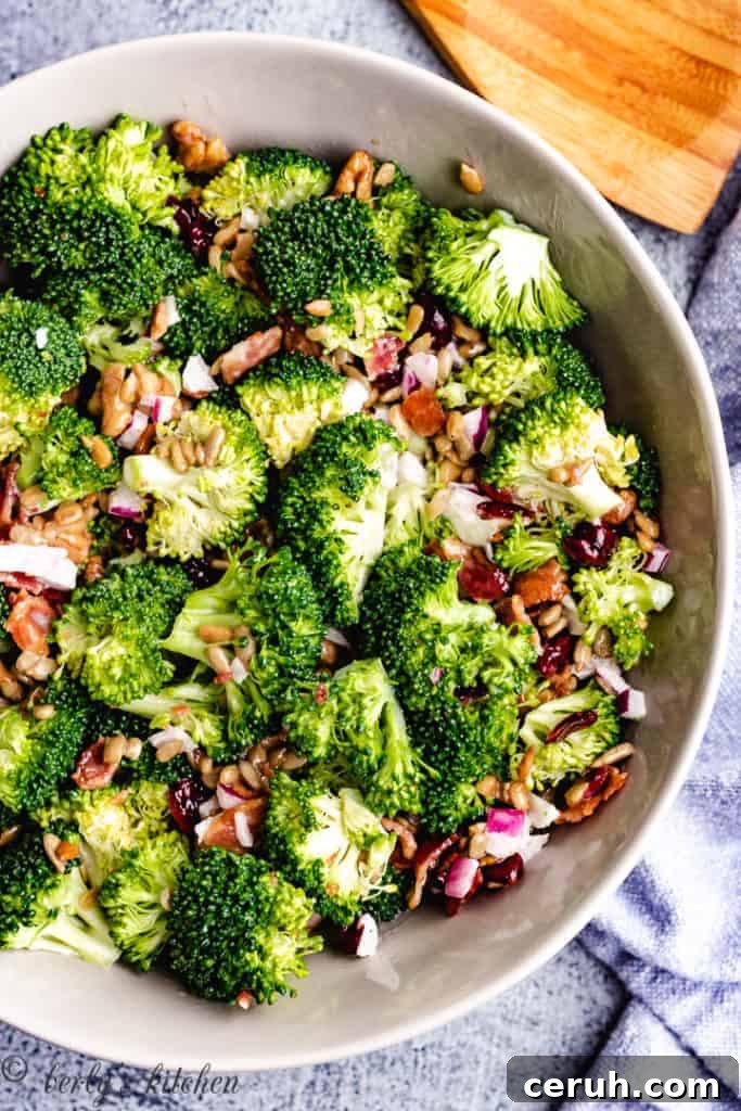 15 Classic Sides to Serve with Beef Stroganoff 13 Broccoli bacon salad in a bowl.