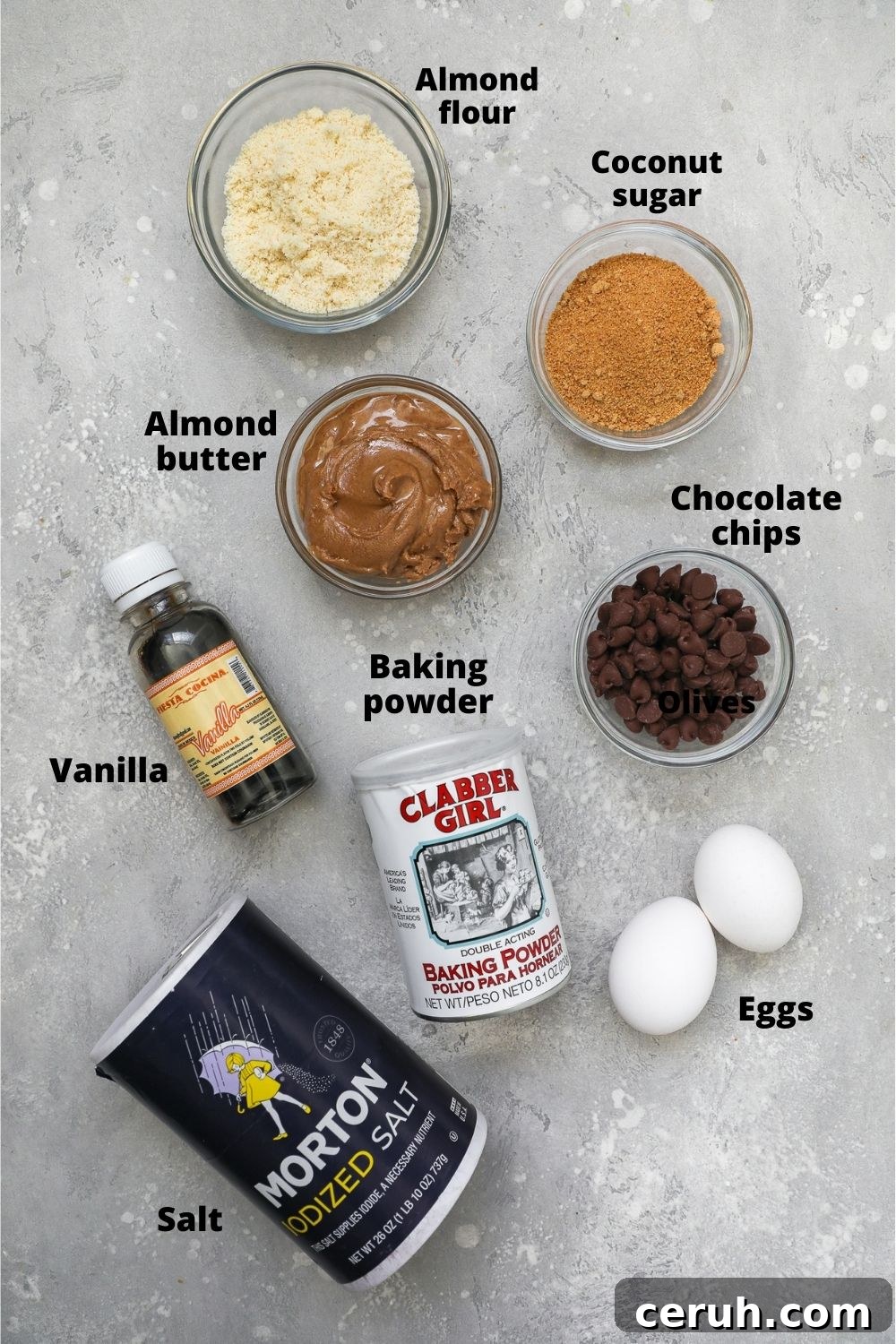 Ingredients used to make a shareable almond butter chocolate chip cookie skillet