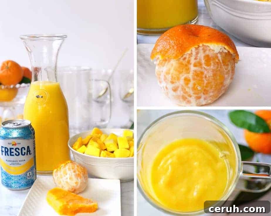 collage of orange mango freeze process pictures.