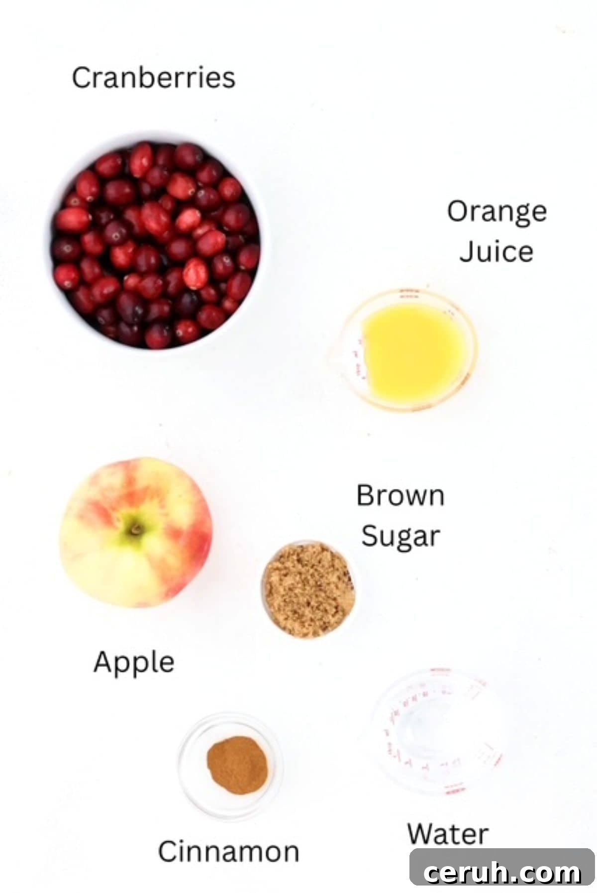 Low Sugar Cranberry Sauce ingredients, labeled.