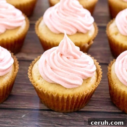 homemade strawberry icing on cupcakes