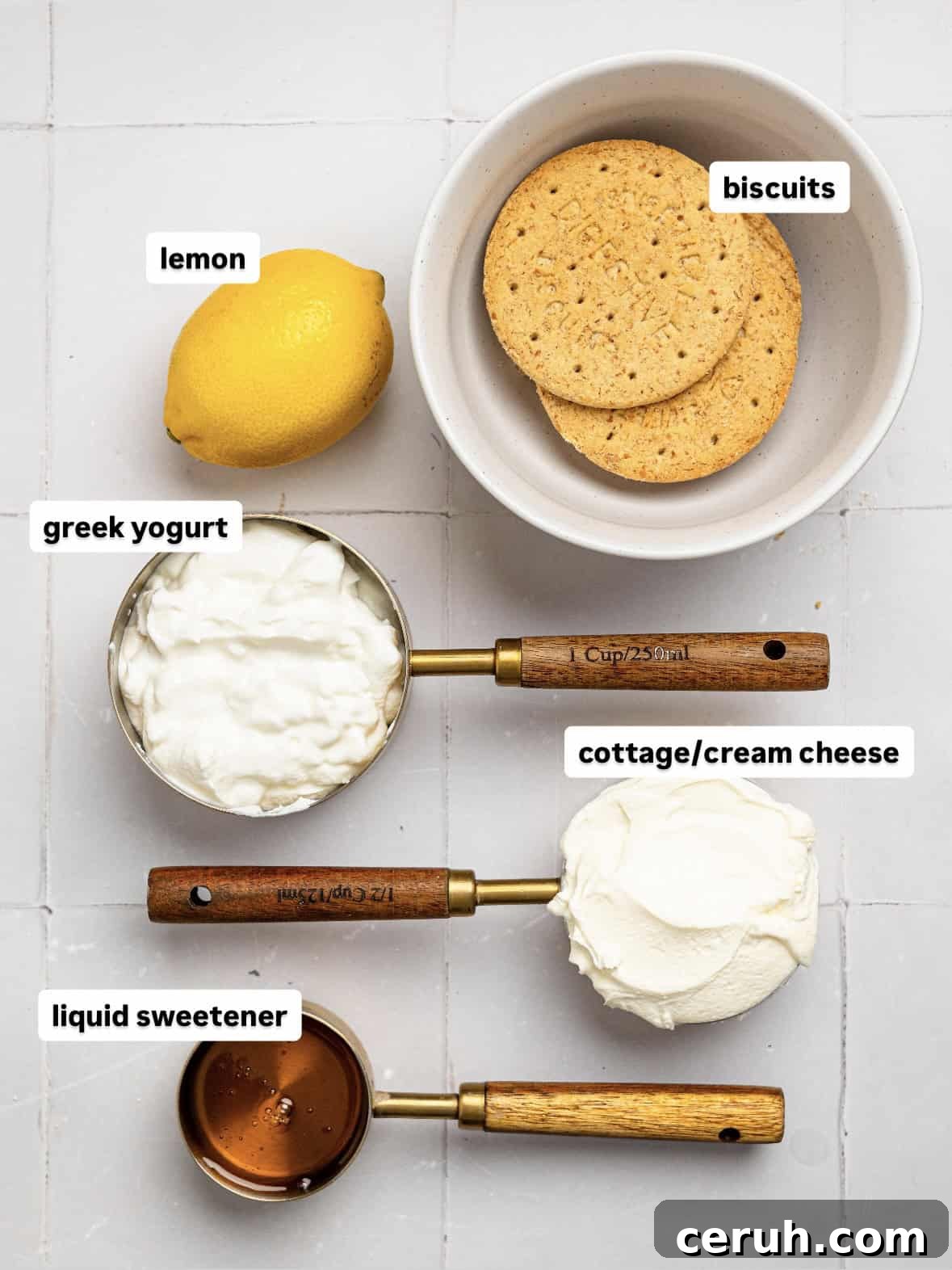 Ingredients needed to make lemon cheesecake pots.
