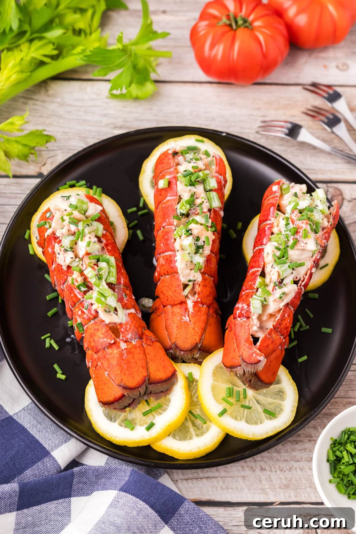 Overhead photo of Lobster Salad resting in lobster tails