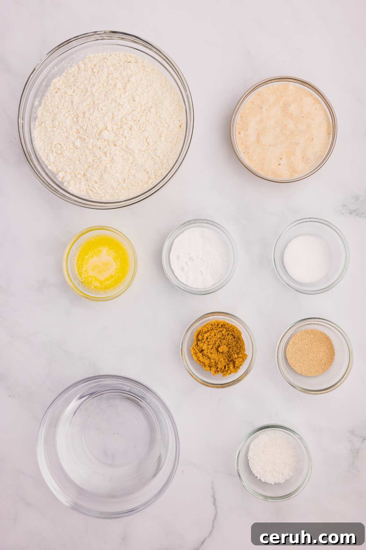 ingredients measured out in bowls on counter.