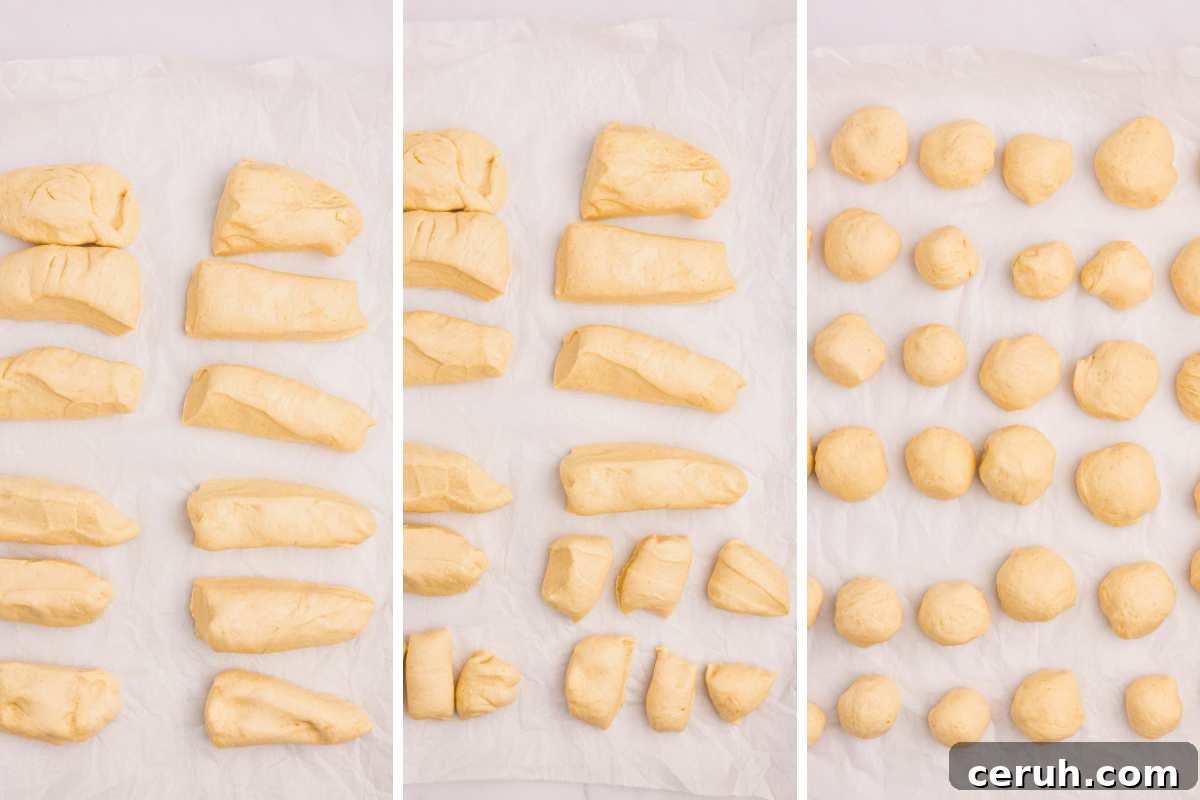 dough divided into 12 pieces, then 36 pieces.